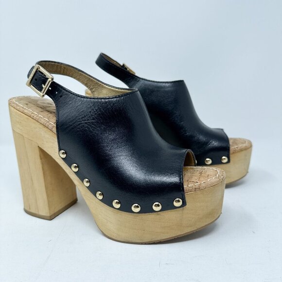 Sam Edelman Shoes - Sam Edelman Chunky Platform Sandals Womens 8.5M Black Leather Slingback Peep Toe